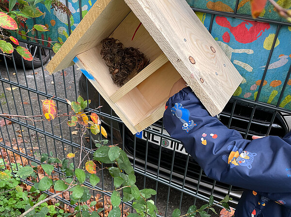 Insektenhotel an Zaun